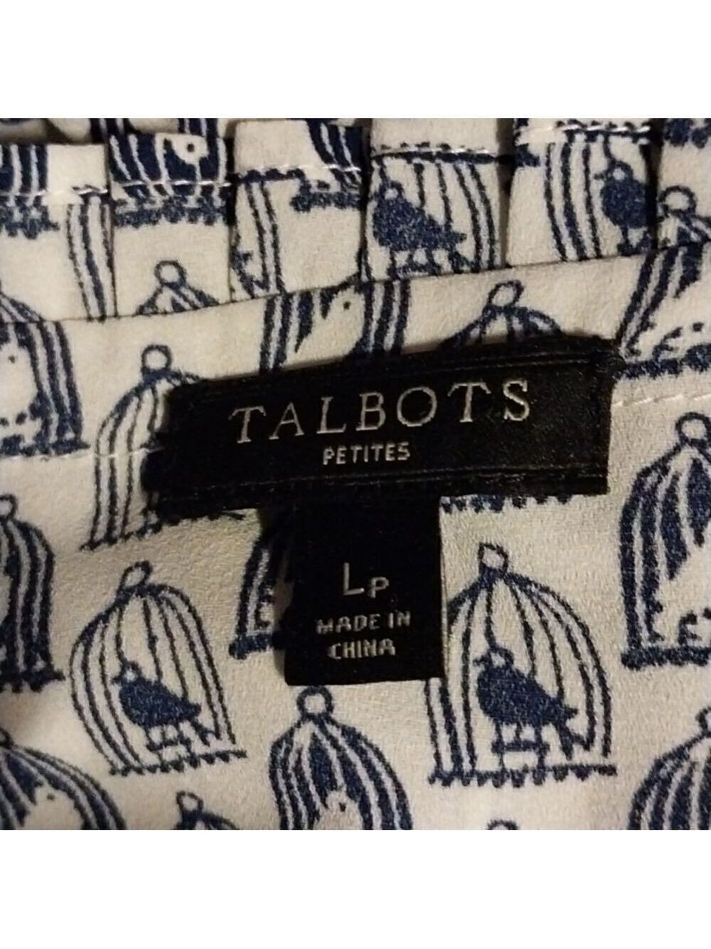 Talbots Women Cream & Blue Birdcage Long Sleeves Blouse SizeL - Picture 8 of 13
